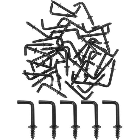 100 Pcs Crochets à Visser en Forme de L, Crochets d'Angle Droit de 5/8 Pouce en Acier au Carbone, Petits Crochets en Forme de 7 pour Suspendre, Noir (1/5)