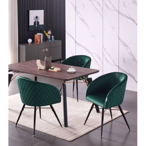 Cosmo LUX Vittorio Dining Set - a Walnut Wooden Dining Table and Set of 4 Green Velvet Dining Chairs - Dining Room Kitchen (1/5)