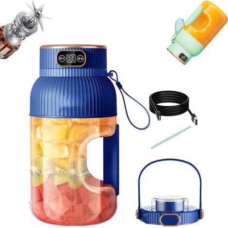 Licuadora portátil con pantalla digital, batidora recargable por USB para batidos y malteadas, mini batidora de viaje. (1/5)