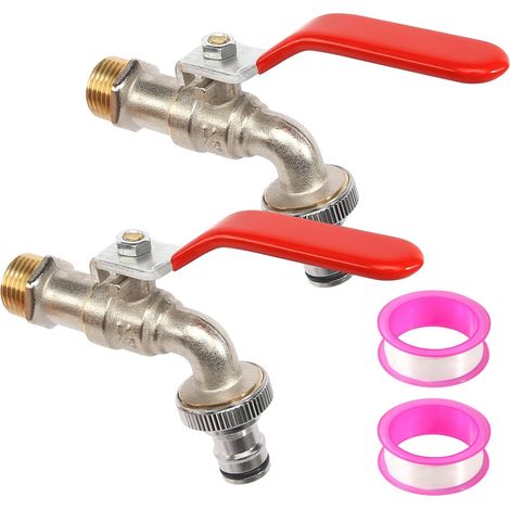 2 Pièces Robinet Exterieur Jardin 1/2 Robinet de jardin avec Adaptateur Laiton Résistant à la Rouille et au Gel Robinet d'écoulement sphérique Pour Jardin, Baril de Pluie (1/5)