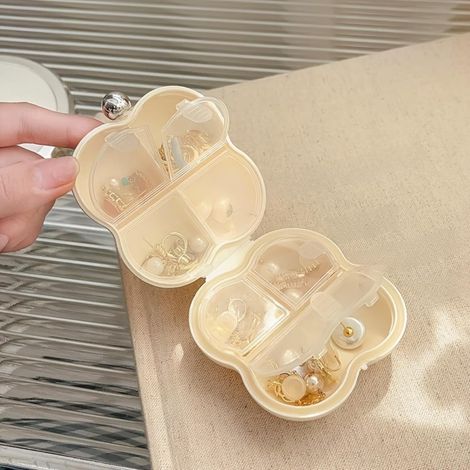 Boîte de rangement pour bijoux Crème – Étui de voyage portable avec compartiments transparents, peut contenir bagues, colliers, boucles d'oreilles (1/5)