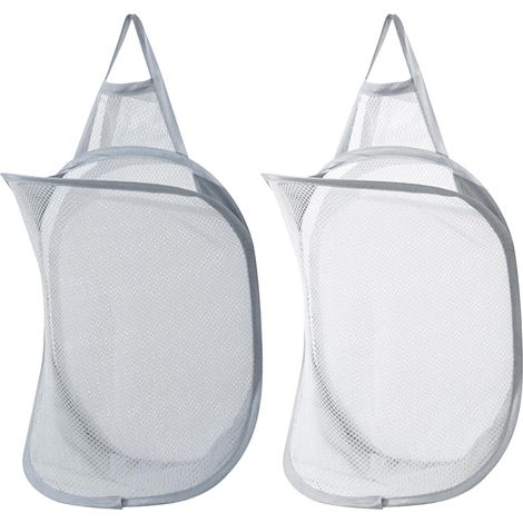 Set di 2 cesti portabiancheria pieghevoli, sacchi portabiancheria da parete, per riporre vestiti per bambini, giocattoli e altri oggetti, 40 x 29,5 cm (bianco, grigio)