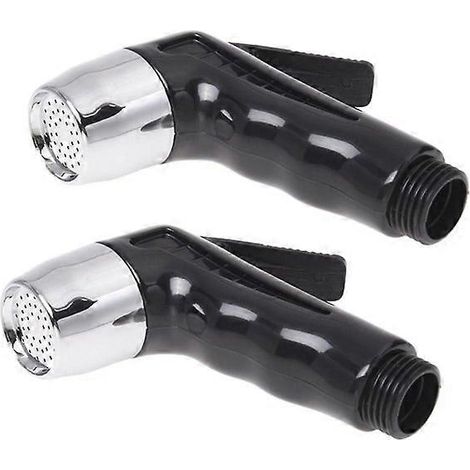 Lot de 2 douchettes WC portables avec bidet intégré - Plastique ABS résistant, noir et argent, contrôle facile du débit d'eau (1/4)
