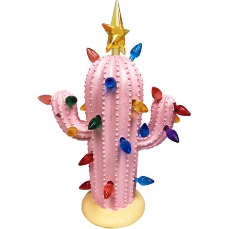 Ornement de Noël cactus en résine rose avec lumières (1/5)