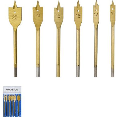 AIDUCHO Mèche Plate Bois, Ensemble de 6 Forets à Bois de 10 à 25 mm, Mèches Plates en Acier au Carbone de Qualité, Convient pour le Perçage du Bois (1/5)