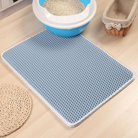 Tapis Litière Chat Bac à Litière pour Chats, Imperméable Non Toxique EVA,Double Couche en Nid d'abeille Design 30x45cm,bleu (1/4)