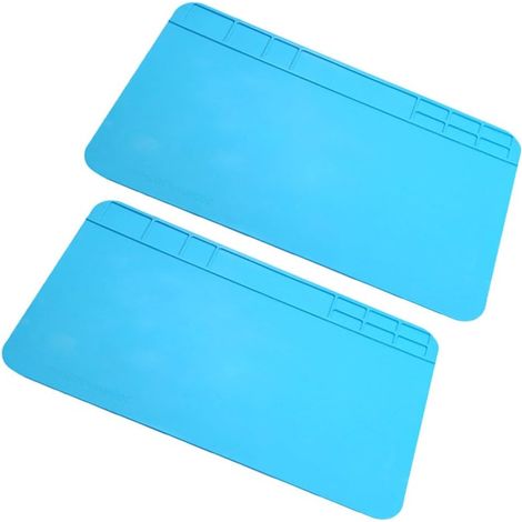 Tapis de Réparation Électronique en Silicone à Grille, Lot de 2 Tapis de Travail Électronique, Bleu, Rangement des Vis, pour Réparations sur Appareils