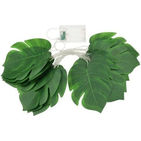 Guirlande lumineuse LED en forme de feuille, 3 m (9,84 pi), 20 LED, avec 20 feuilles vertes, pour la décoration de jardin, cour, maison, terrasse, mariage et fête. (1/5)