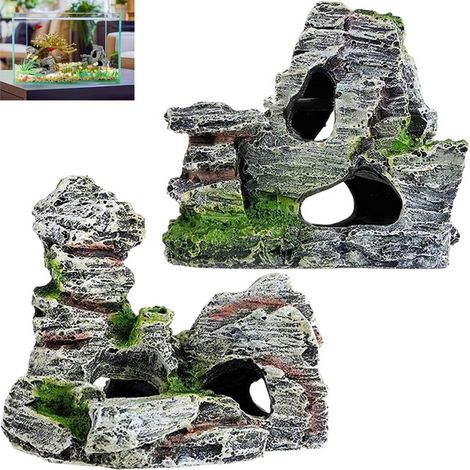 Décoration d'Aquarium Rocher Grotte pour Poisson Cachette Ornement de Réservoir d'Eau Douce et de Mer Pont de Roche Synthétique avec Mousse Artificielle Paysage Aquatique Animaux Domestiques (1/5)