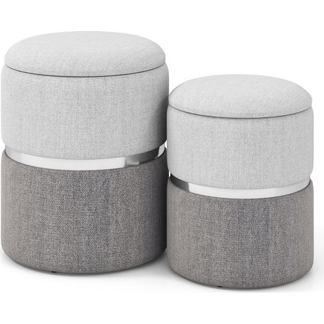 Lot de 2 poufs coffres gris en velours et lin avec assise rembourrée mousse et base antidérapante pour salon, chambre et entrée (1/5)