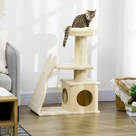 PawHut Kratzbaum für kleine Katzen, 83 cm hoch, Katzenkratzbaum mit Bett, Höhle und Hängeball, 60 x 30 x 83 cm, Beige (1/5)