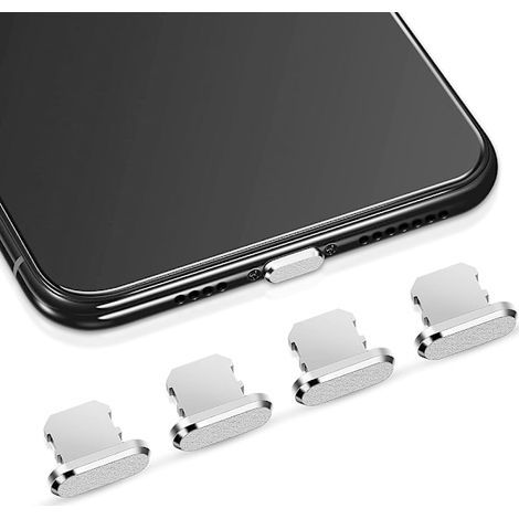 Lot de 4 caches anti-poussière pour port de charge iPhone, noirs, pour protéger votre téléphone. (1/5)