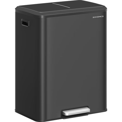 SONGMICS Cestino da Cucina, 2 x 30 L, Pattumiera Doppia per Raccolta Differenziata, Secchi Interni, Acciaio, Coperchio a Chiusura Morbida, Pedale Ampio, Nero Inchiostro LTB556B02 (1/5)