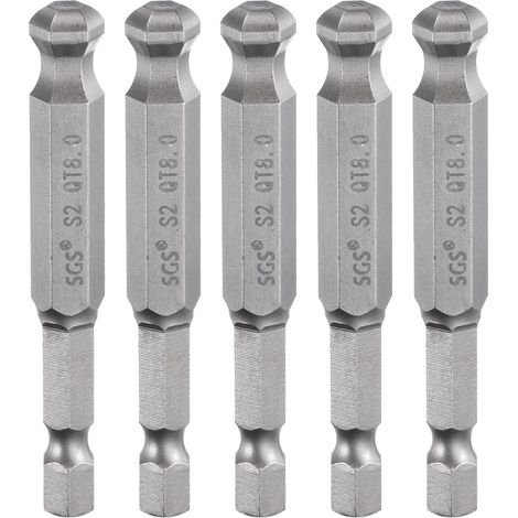 5Pcs Embout de Tournevis Hexagonal à Tête Sphérique 8mm (H8.0) Embout 1/4" Tige Hexagonale 65mm (2.56") Long Magnétique Embout de Tournevis Métrique en Acier S2 (1/5)