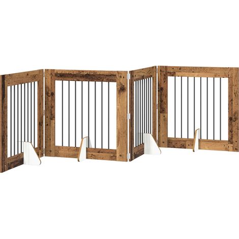 vidaXL Foldable Dog Gate with Stands 4 pcs Old Wood 321 cm