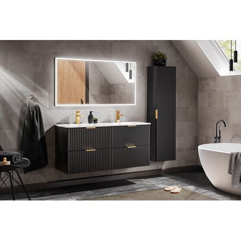 Ensemble complet salle de bain meuble double vasques 120 cm + 2 éléments - Georgia Black - Livraison gratuite