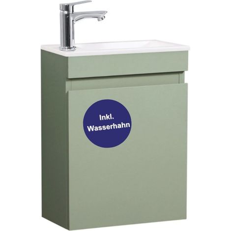Kometmöbel Gäste-WC Waschtisch Set 40 cm Vormontiert Klein Waschbecken mit Unterschrank (Grün 40cm, Mit Wasserhahn Chrom) (1/5)