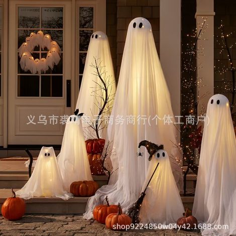 New Lit Ghosts Wreath - Illuminated Ghost Wreath for Halloween Home Decor