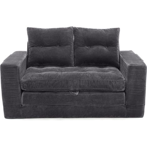 Sofá Cama de 2 Plazas, con Bolsillos Laterales y Portavasos, Respaldo Acolchado, Terciopelo, Gris Oscuro (1/5)
