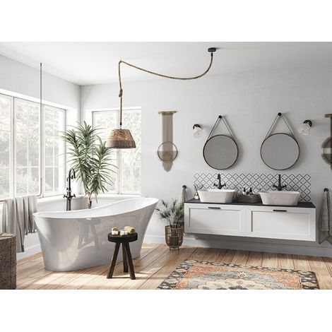 Baignoire îlot blanc brillant avec bonde dorée CALIMA 170x74 (1/4)