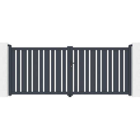 Casanoov – Portail aluminium battant 350 cm – Hauteur 140 cm – Ajouré pour circulation d'air – Installation facile – Gris anthracite RAL 7016 (1/5)
