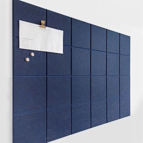 6 panneaux d'affichage en feutrine, adhésif nano + punaises, tableau mural modulable 90 x 60 cm, bleu foncé, bureau maison classe (1/5)