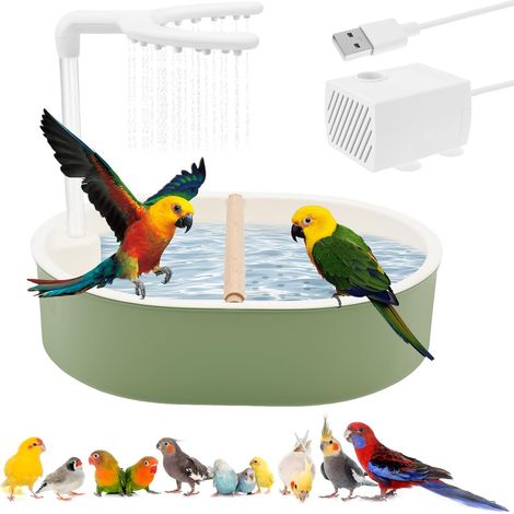 1 Baignoire Oiseau Cascade Eau Circulante Perchoir PP Pour Perruches Calopsittes Inséparables
