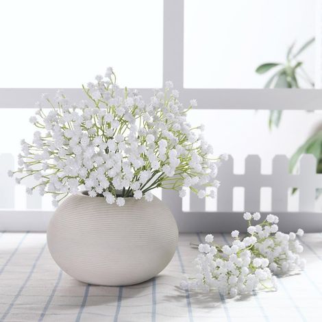 10 fleurs de gypsophile artificielles en polyuréthane (PU) et silice, blanches, pour bouquets de mariée et compositions florales.