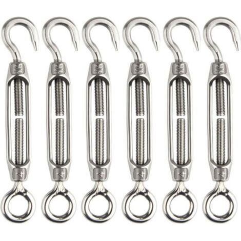 Tendeur de fil , tendeur à crochet et œillet 304, ensemble de tendeurs réglables en acier inoxydable M4, robuste，（6 pièces） (1/5)
