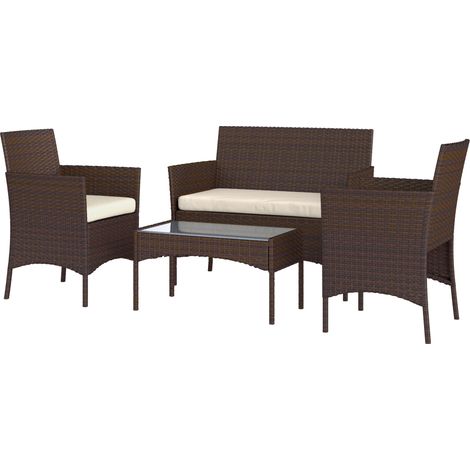 Outsunny Set da Esterno 4pz con Divanetto 2 Sedie e Tavolino Beige e Marrone