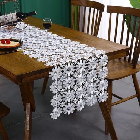 Lntyq Nappe Vintage, Chemin de Table Rectangulaire, Dentelle Chemin de Table, Table de Mariage Dentelle Crochet, pour Mariage, Festival, Décoration de Maison, Décoration de Table (40x120 cm) (1/5)