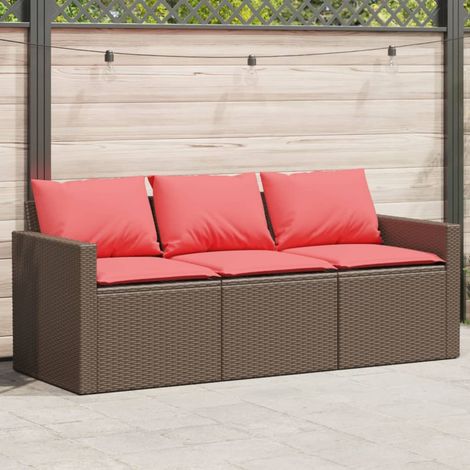 vidaXL Canapé de jardin avec coussins 3 places brun résine tressée