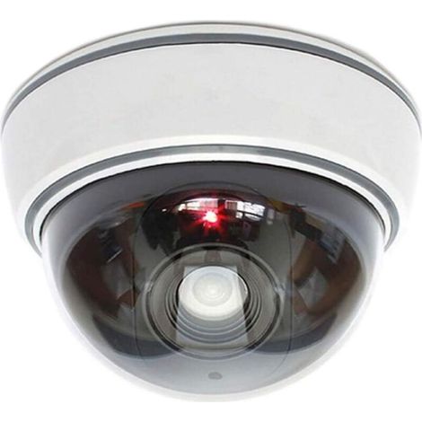 blanche- Caméra factice avec objectif, lumière LED rouge, vidéosurveillance, imitation réaliste, pour mur, plafond (1/5)