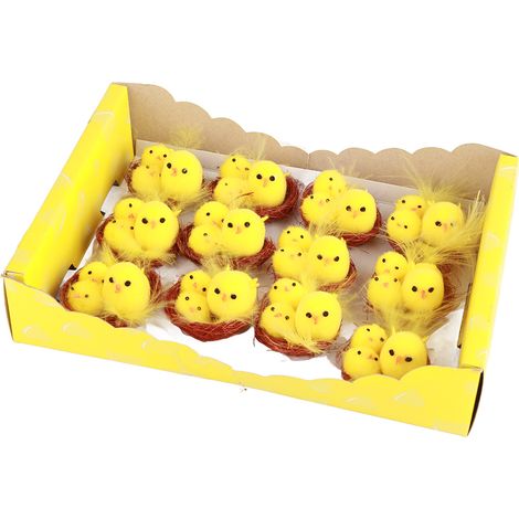 Lot de 12 mini poussins de Pâques jaunes, décoration de printemps pour jardin et maison, jouets de fête et cadeaux pour enfants (1/5)