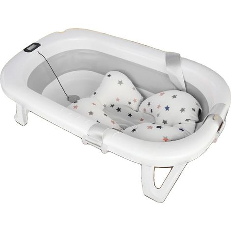 Bañera para bebé, monitor de temperatura, diseño portátil y compacto, gris claro. (1/2)