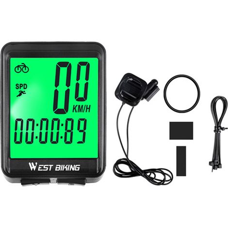 Compteur de vélo rechargeable USB, compteur de vitesse sans fil, étanche IPX7, multilingue (5 langues) avec écran LCD (1/5)