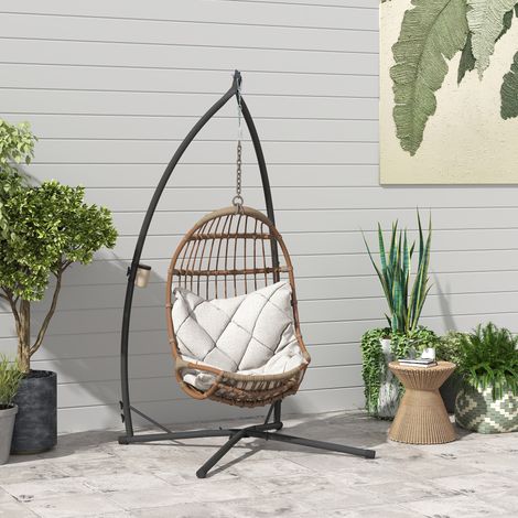 Support noir pour chaise suspendue avec structure en acier Base stable et porte-gobelet pour balcon jardin patio (1/4)