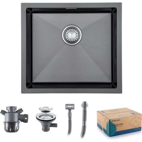 Evier Inox 1 Bac Avec Siphon Évier de Cuisine Sans Trou de Robinet 50×45 cm Évier Inox Brossé Acier Inoxydable Avec Trop-Plein et Kit de Vidange pour Cuisine Extérieure de Camping Car (1/5)
