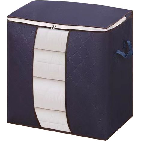 Sac de Rangement Vêtements Non Tissé Bleu Marine 50x48x28cm Double Fermeture Éclair Grande Capacité Anti-Poussière Réutilisable (1/5)