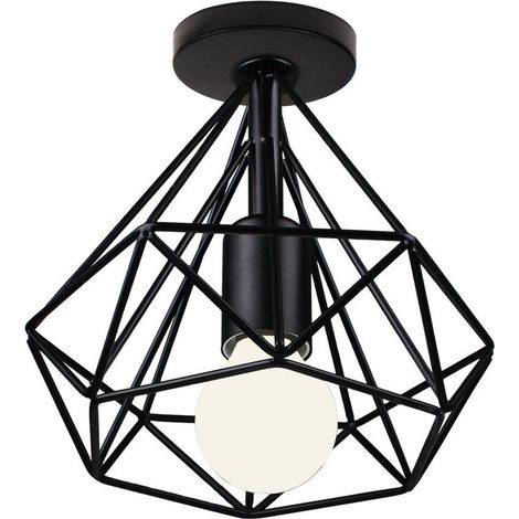 Plafonnier vintage ,luminaires style industriel,lustre Abat-Jour rétro forme diamant , éclairage intérieur, lampe cuisine salon salle à manger chambre, E27, Ø 200mm , Noir BLOW (1/5)