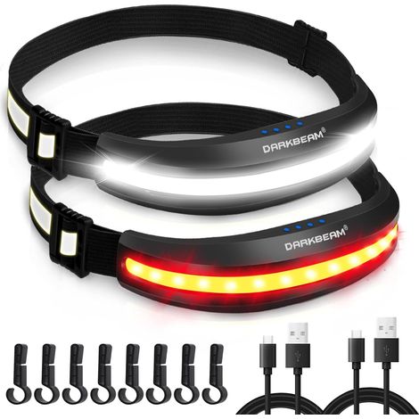 Lampe Frontale LED COB, USB - C Rechargeable Lampe Torche Légère à étanche Phare 230° à Lumière Rouge, Lampe de Travail pour Casque - Entretien, Camping, Course à Pied, Pêche, avec Clip (1/5)