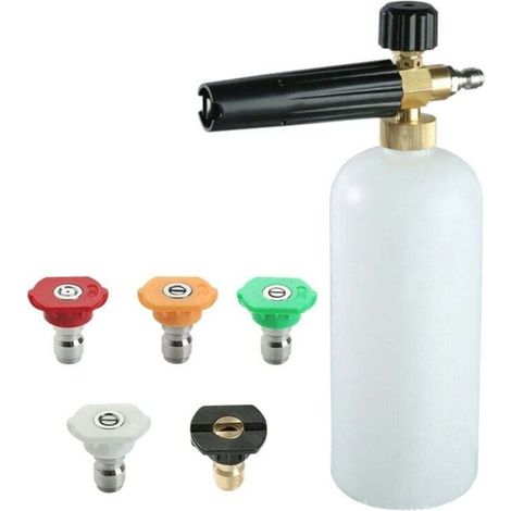 Lancia schiumogena con connettore rapido da 1/4", 1 litro, 5 ugelli per idropulitrice ad alta pressione,
