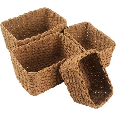 Set of 4 Baskets of Tresses in Paper, Corbeiles Empilables Baskets and Boites of Storage,for Bathroom, Organizer for Toys Langes, Cosmetics (1/5)