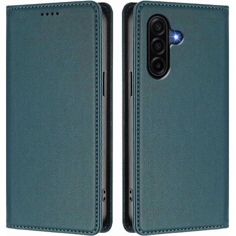 Pour Samsung Galaxy A57 5G Étui Portefeuille en Cuir Fermeture Magnétique Anti-RFID Housse de Téléphone - Vert Foncé (1/5)