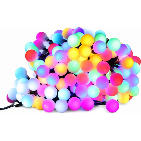 Guirlande LED à Boules Givrées Multicolores, 100 LED à Piles, Modes Fixe et Clignotant, Décoration Extérieure (1/5)