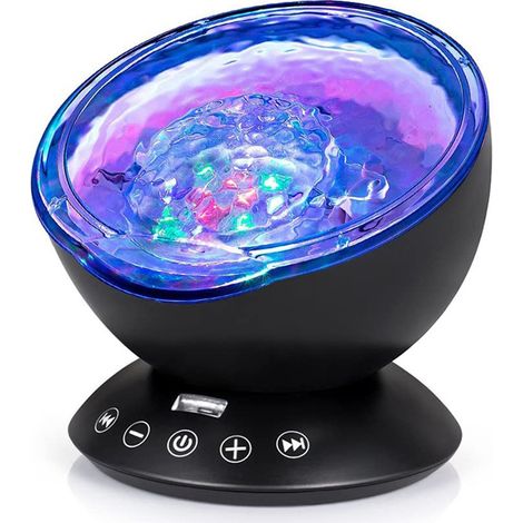 Projecteur Ocean Wave (noir), 12 LED Télécommande Minuterie de Veilleuse 8 LED à Changement de Couleur, Projecteur de Veilleuse pour Enfants pour Bébé Enfants Adulte Chambre Salon et Décoration de Fêt