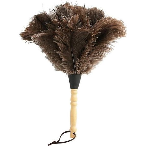 Plumeau antistatique, lavable et recyclable, en poils d'autruche, manche en bois, 34 cm (1/5)