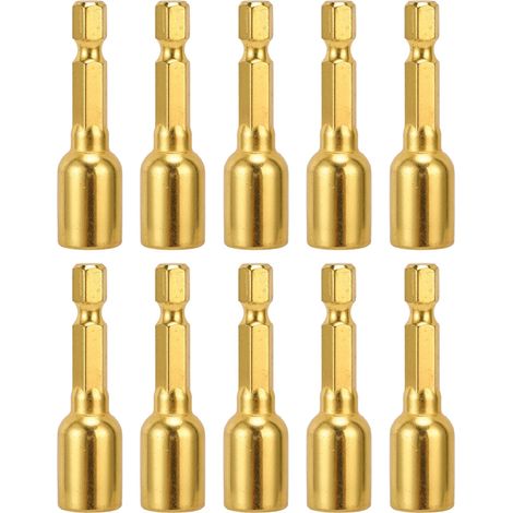 Lot de 10 embouts magnétiques hexagonaux M8x48mm pour vis à douille, tige 1/4 pouce, jeu de forets à impact en or. (1/5)