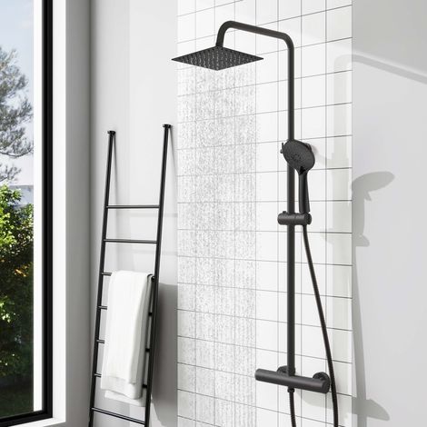 AICA Modern Square Matte Black Exposed Thermostatic Shower Mixer Bar