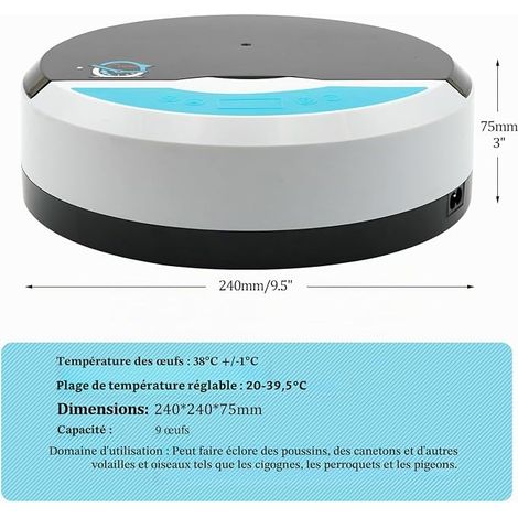 Incubateur d'Oeufs de Poule Mini équipement d'incubation Automatique avec lumière LED Testeur d'oeufs et contrôle de la température pour Poule, Canard, caille et Oiseau (1/4)